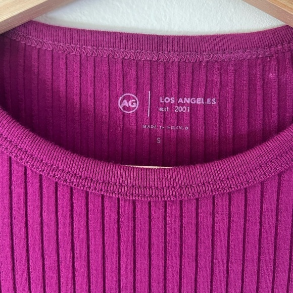 Adriano GoldSchmied Astley Top Slim Ribbed Crewneck T-Shirt In Twilight Magenta - Picture 7 of 8